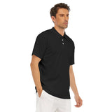 Black All-Over Print Men's Short Sleeve Polo Shirt With Button Closure