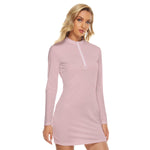 Pink All-Over Print Women's Zip Front Tight Dress