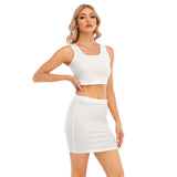 White All-Over Print Women's Camisole And Hip Skirt Suit