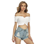 White All-Over Print Women's One-shoulder Off-the-navel Short Sleeve T-shirt