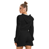 Black All-Over Print Women's Mirco Fleece Hoodie And Shorts Set