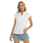 White All-Over Print Women's Stacked V-neck Short Sleeve Blouse