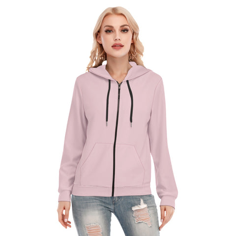 Pink All-Over Print Women's Hoodie With Zipper