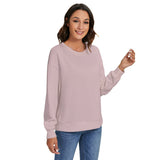 Pink All-Over Print Women's O-neck Imitation Knitted Sweater With Drop-shoulder