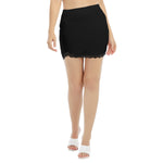 Black All-Over Print Women's Side Split Skirt With Black Lace Edge