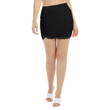 Black All-Over Print Women's Side Split Skirt With Black Lace Edge