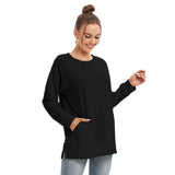 Black All-Over Print Women's Side Split O-neck Sweatshirt