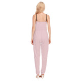 Pink All-Over Print Women's High Waist V-neck Cami Jumpsuit