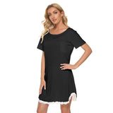 Black All-Over Print Women's Dress With Lace Edge