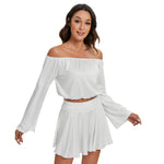 White All-Over Print Women's Off-shoulder Top And Skirt Set