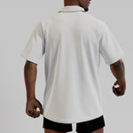 White All-Over Print Men's Short Sleeve Polo Shirt With Button Closure