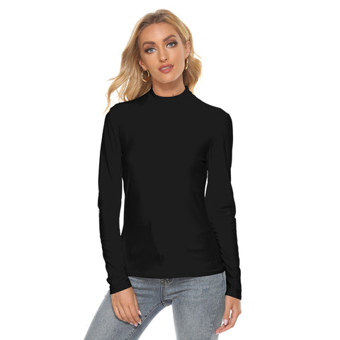 Black All Over Print Women's Stretchable Turtleneck Top