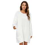 White All-Over Print Women's Loose Crew Neck Dress