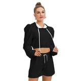 Black All-Over Print Women's Mirco Fleece Hoodie And Shorts Set