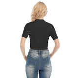 Black All-Over Print Women's Short Sleeve T-shirt With Two-way Zipper