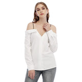 White All-Over Print Women's V-neck Cami Blouse