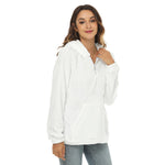 White All-Over Print Women's Borg Fleece Hoodie With Half Zip