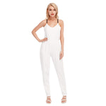 White All-Over Print Women's High Waist V-neck Cami Jumpsuit