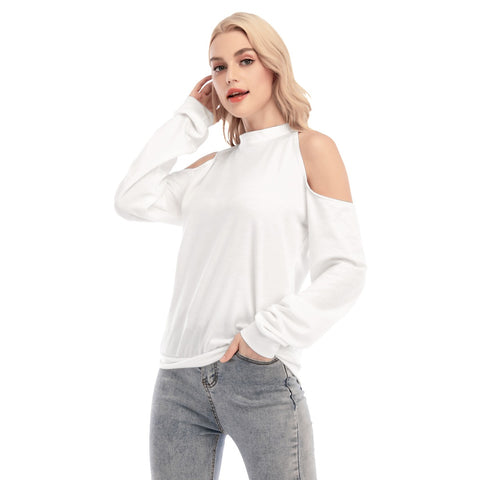 White All-Over Print Women's Cold Shoulder Sweatirt