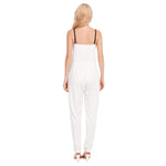 White All-Over Print Women's High Waist V-neck Cami Jumpsuit