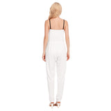 White All-Over Print Women's High Waist V-neck Cami Jumpsuit