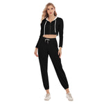 Black All-Over Print Women's Crop Hoodie Sports Sets