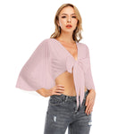 Pink All-Over Print Women's Ruffled Cropped T-shirt With Bandage