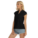 Black All-Over Print Women's Stacked V-neck Short Sleeve Blouse