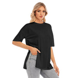 Black All-Over Print Women's Short Sleeves T-shirt With Hem Split