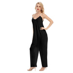 Black All-Over Print Women's Loose Cami Jumpsuit