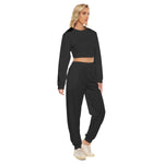 Black All-Over Print Women's Crop Sweatshirt Suit