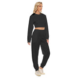 Black All-Over Print Women's Crop Sweatshirt Suit