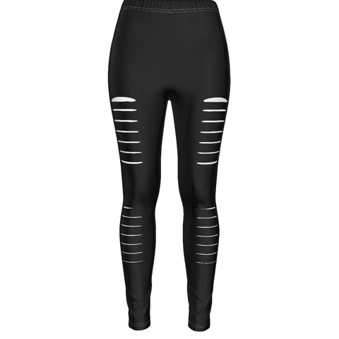 Black All-Over Print Women's Ripped Leggings