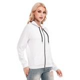 White All-Over Print Women's Hoodie With Zipper