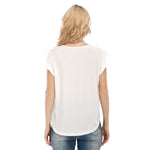 White All-Over Print Women's O-neck T-shirt With Ruffle Sleeves