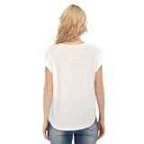 White All-Over Print Women's O-neck T-shirt With Ruffle Sleeves