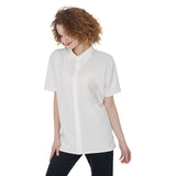 White All-Over Print Women's Short Sleeve Shirt With Pocket