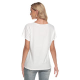 White All-Over Print Women's Loose V-neck Short Sleeve T-shirt