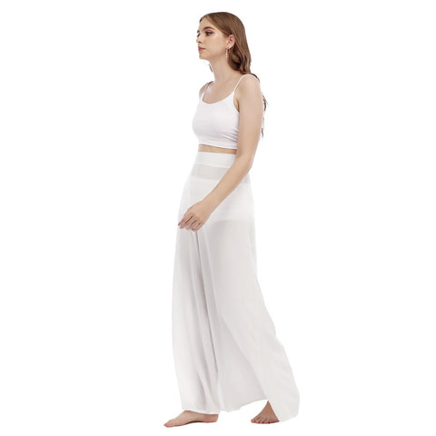 White All-Over Print Women's High Waist Wide Leg Trousers