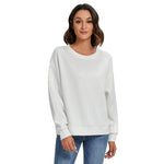 White All-Over Print Women's O-neck Imitation Knitted Sweater With Drop-shoulder