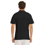 Black All-Over Print Men's Short Sleeve Polo Shirt With Button Closure