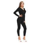 Black  All-Over Print Women's Plunging Neck Jumpsuit