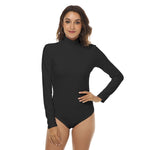 Black All-Over Print Women's Stretchy Turtleneck Long Sleeve Bodysuit