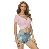 Pink All-Over Print Women's Raglan Drawstring Front Crop Tee