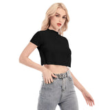 Black All-Over Print Women's Short Sleeves Mesh Crop Top