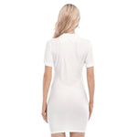 White All-Over Print Women's Polo Collar Dress