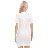 White All-Over Print Women's Polo Collar Dress