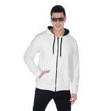 White All-Over Print Zip Up Hoodie With Pocket