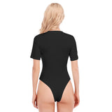 Black All-Over Print Women's O-neck Short Sleeve Bodysuit