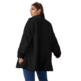 Black  All-Over Print Women's Borg Fleece Stand-up Collar Coat With Zipper Closure(Plus Size)